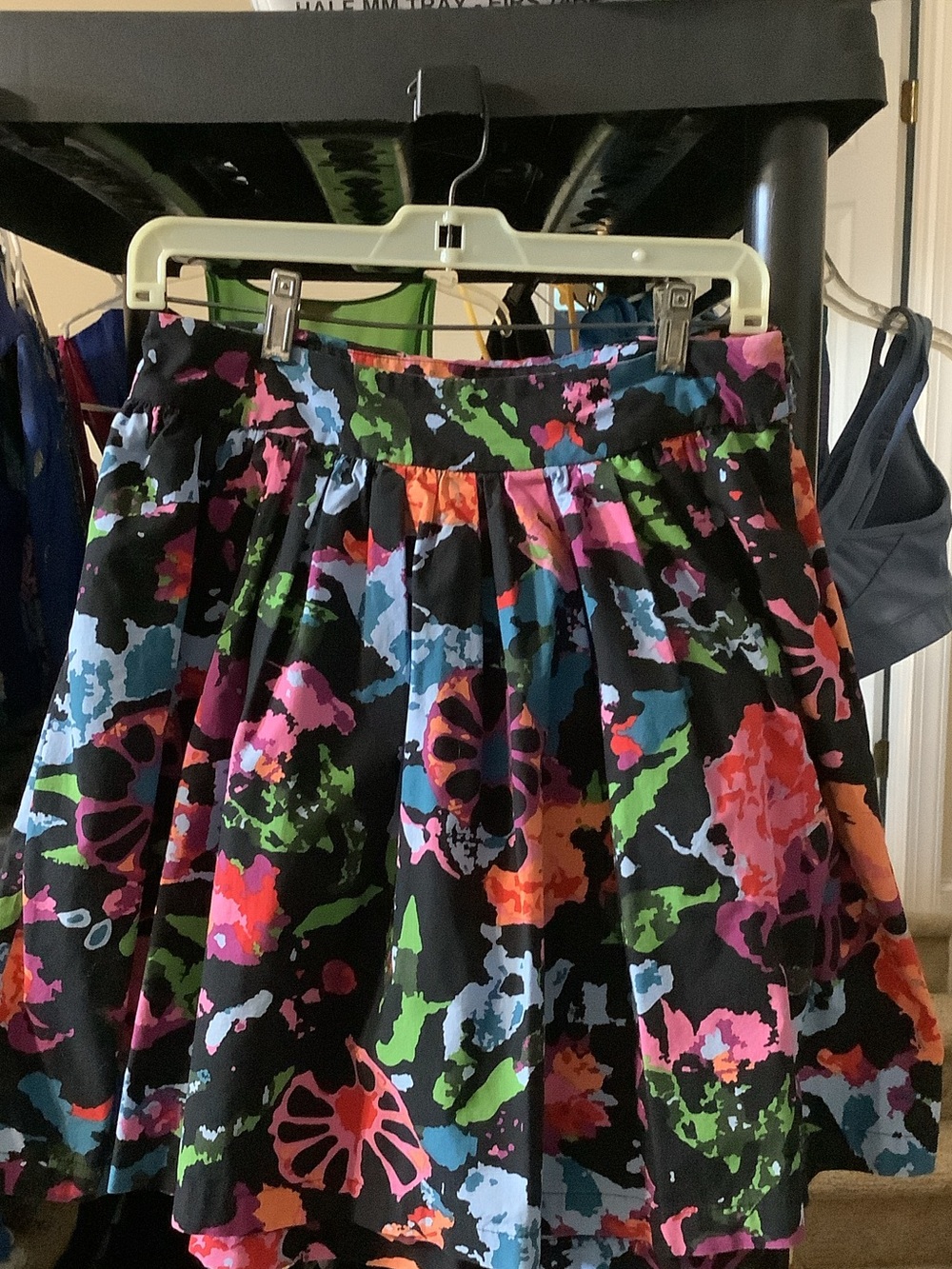 Black Floral-Print Circle Skirt‎ with Multicolor Accents